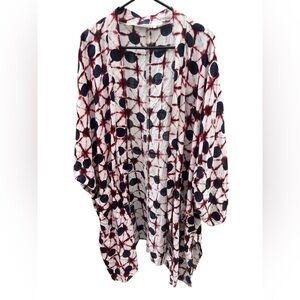 Simple by Suzanne Betro black and red tie dye dot pattern cotton rayon kimono
